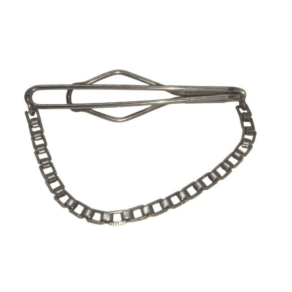Vintage Silver Tone Tie Slide Bar Clip Anchor Chain Style Retro Open Design - Picture 4 of 6